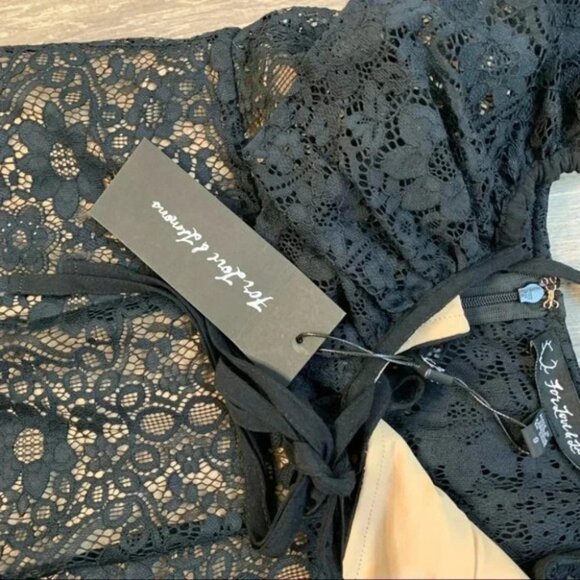Free People For Love & Lemons Rosemary Mini Dress Lace Halter Off Shoulder Black - Picture 12 of 14